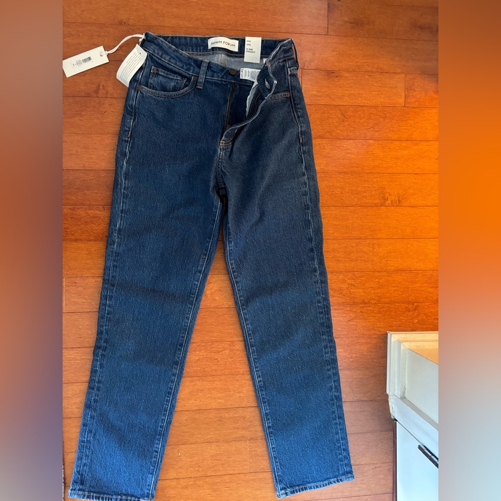 Denim Forum Hi-Rise Straight Jeans in Deep Indigo